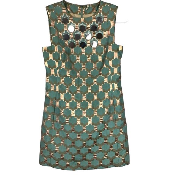 Diane von Furstenberg Akoni Metallic Jacquard Sheath Dress Aquamarine Copper 0 2 - Picture 6 of 16
